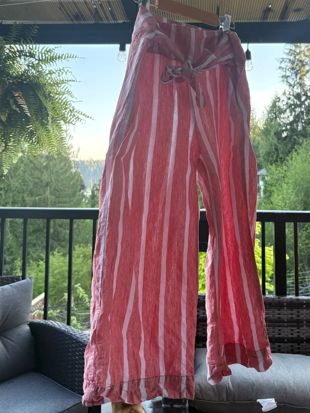 Joe Fresh Red and White Striped Linen And Cotton Wide-Leg Pants - Picture 1 of 4
